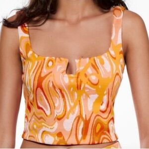 Zara Groovy Orange Swirl Cropped Tank Top Size Large